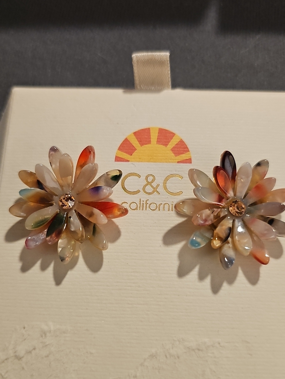C&C California Multicolor Floral Resin Stud Earrings. New